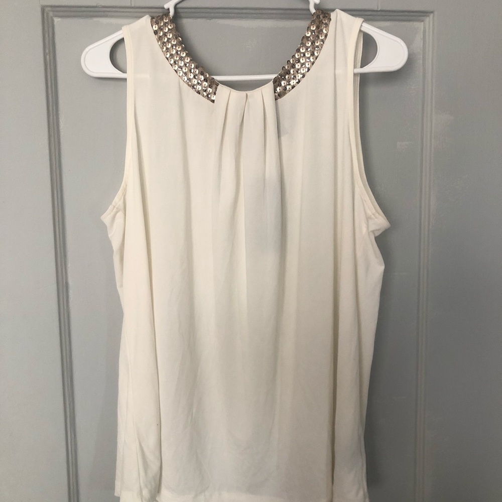 NWT cream top with rose gold beading detail.